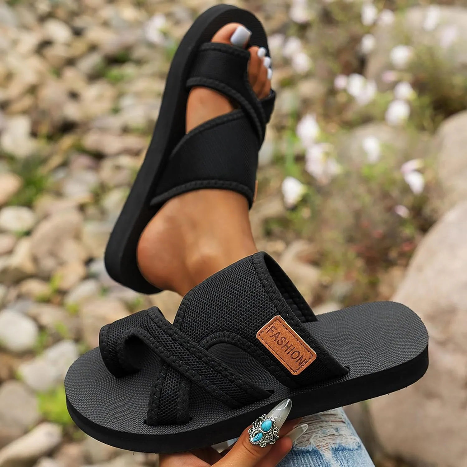 Orthopedic Sandals for Women, Comfortable Beach Sandals with Arch Support Breathable Hollow Mesh Walking Flip Flops