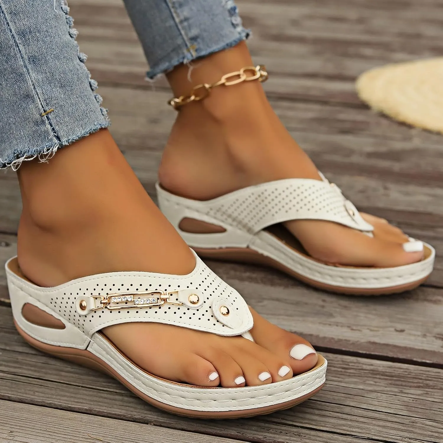 Orthopedic Sandals for Women Summer 2025 Dressy Comfortable Wedge Arch Support Non Slip Flip Flops Casual Slippers