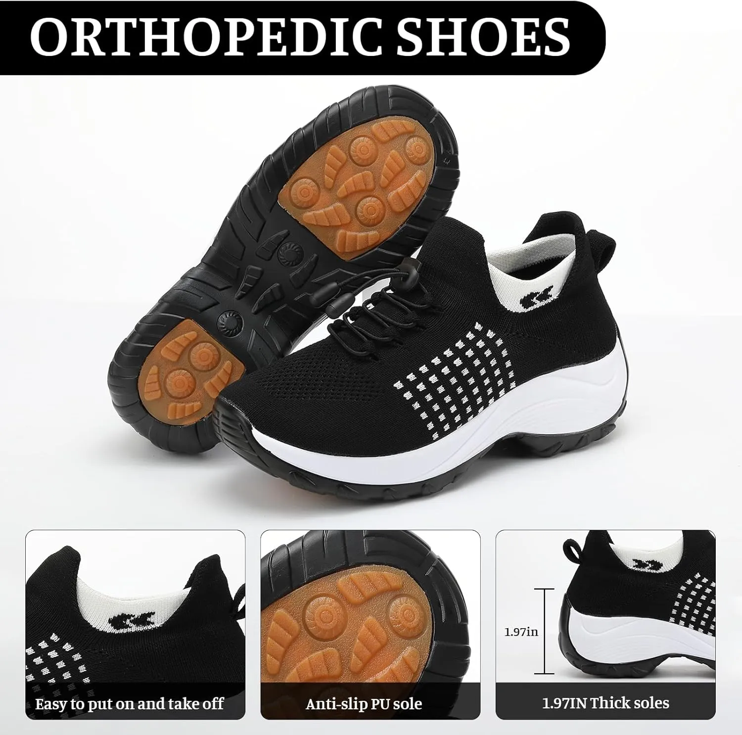 Orthopedic Shoes for Women Plantar Fasciitis,Breathable Walking Sneakers for Women,Slip on Trainers with Arch Support,Womens Air Cushion Sneakers Ortho Stretch Cushion Shoes