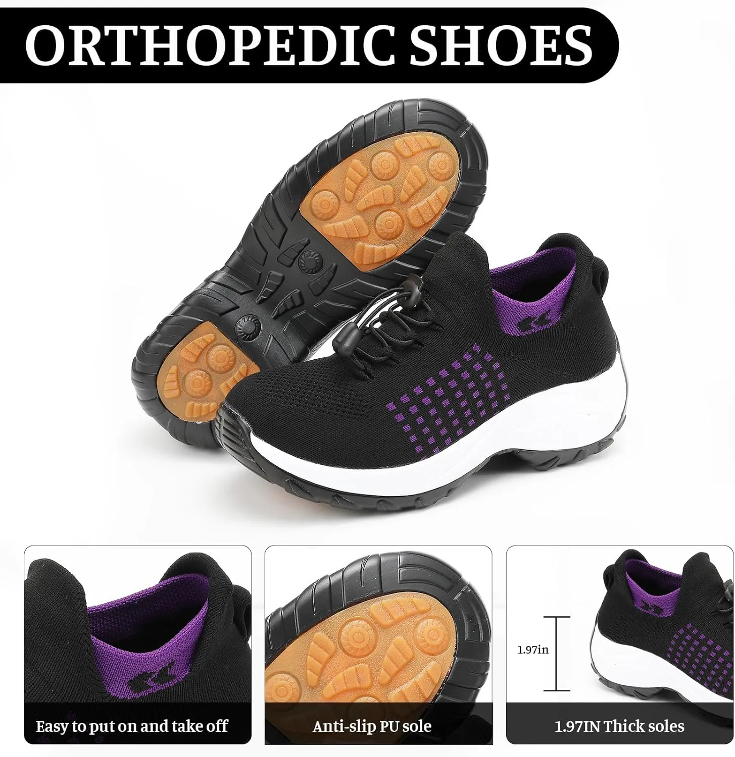 Orthopedic Sneakers Breathable Women Slip on Trainers Comfortable Shoes for Women Stretch Cushion Athletic Shoe Unisex Casual Thick Bottom Walking Shoe