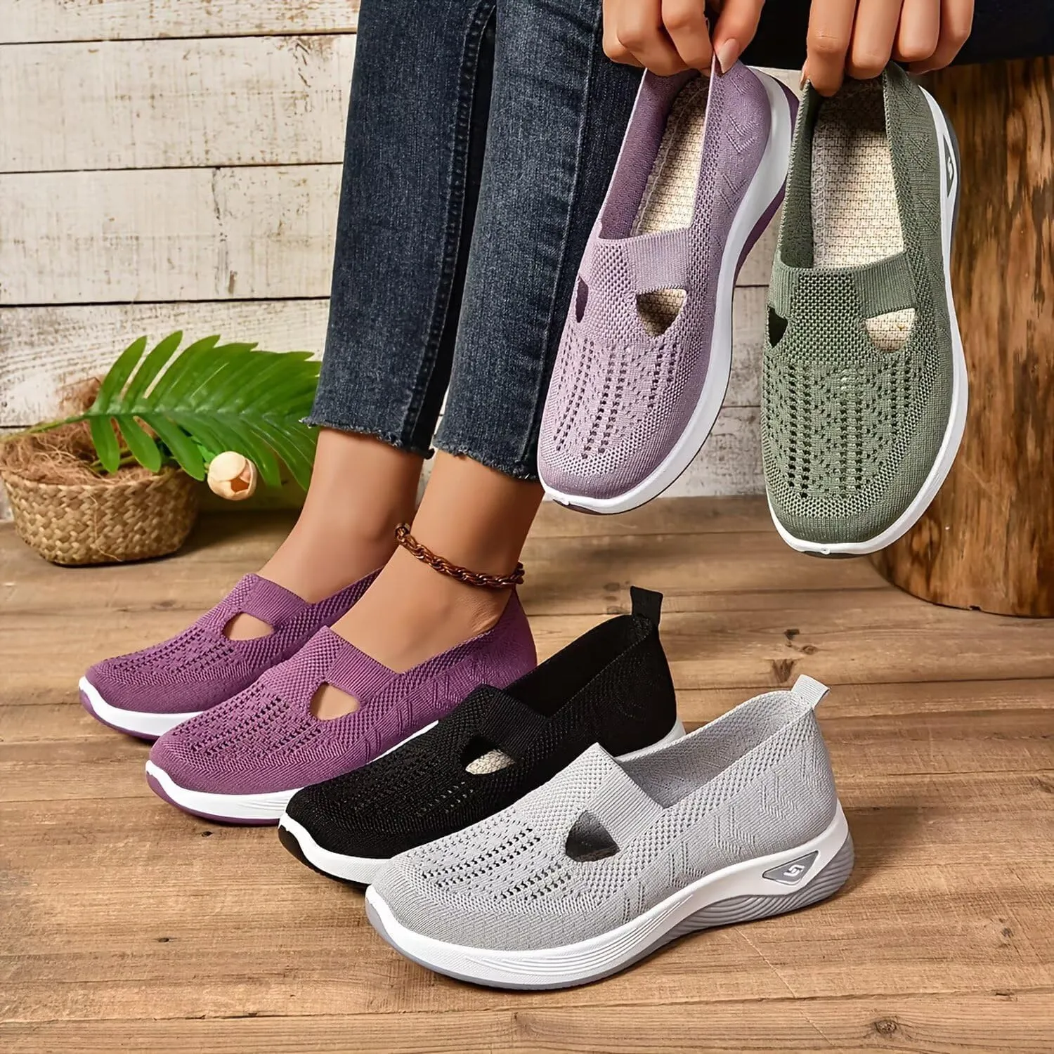 Orthopedic Walking Shoes for Women,2025 New Orthowalkway Womens Shoes,Woven Orthopedic Breathable Walking Sneaker Non-Slip Arch Support Slip on Shoes