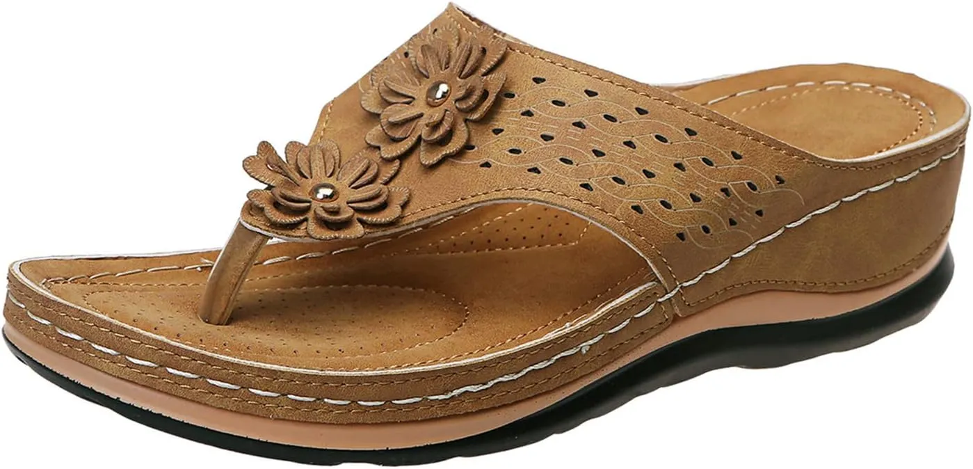 Orthotic Sandals for Women Extra Wide Flip Flops Beach Non Slip Wedge Sandal Dressy Wide Arch Support Shoes for Womens Wedge Shoes Slip On Dressy Wedge Orthopedic Shoe for Woman