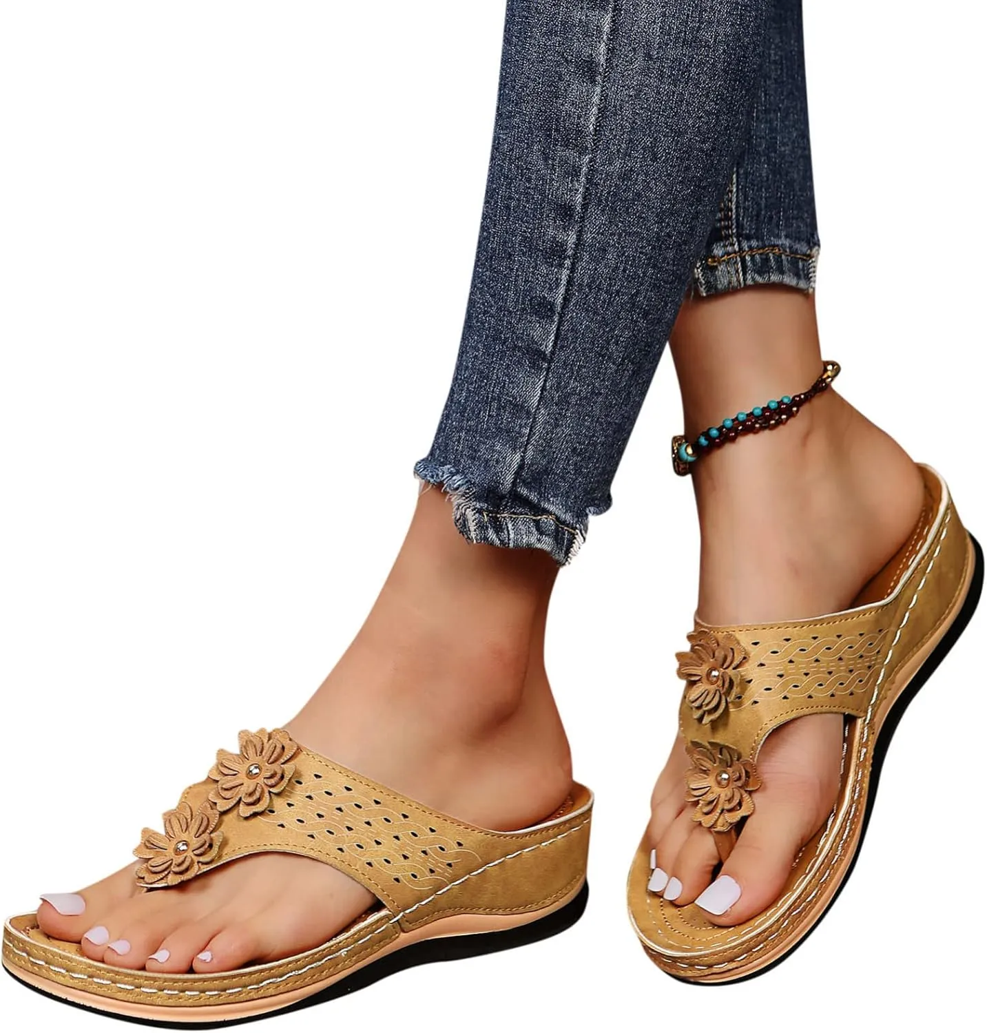 Orthotic Sandals for Women Extra Wide Flip Flops Beach Non Slip Wedge Sandal Dressy Wide Arch Support Shoes for Womens Wedge Shoes Slip On Dressy Wedge Orthopedic Shoe for Woman
