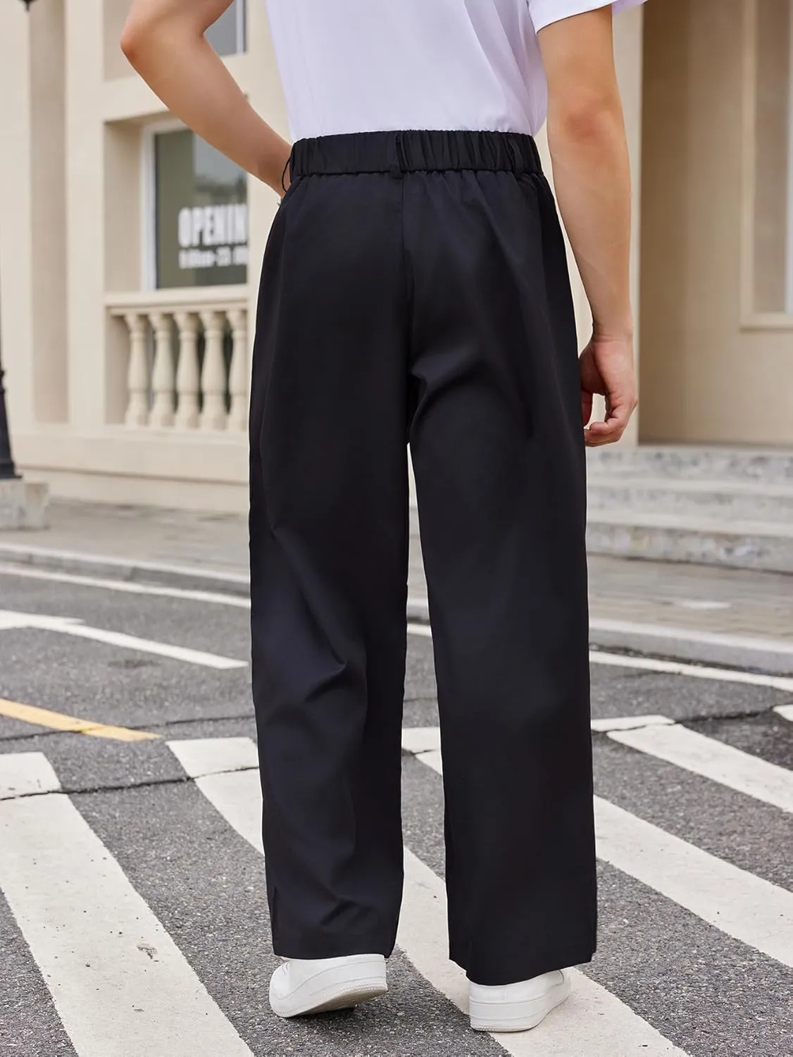 OYOANGLE Men's Pleated High Waist Wide Leg Pants Loose Fit Casual Pants with Pocket
