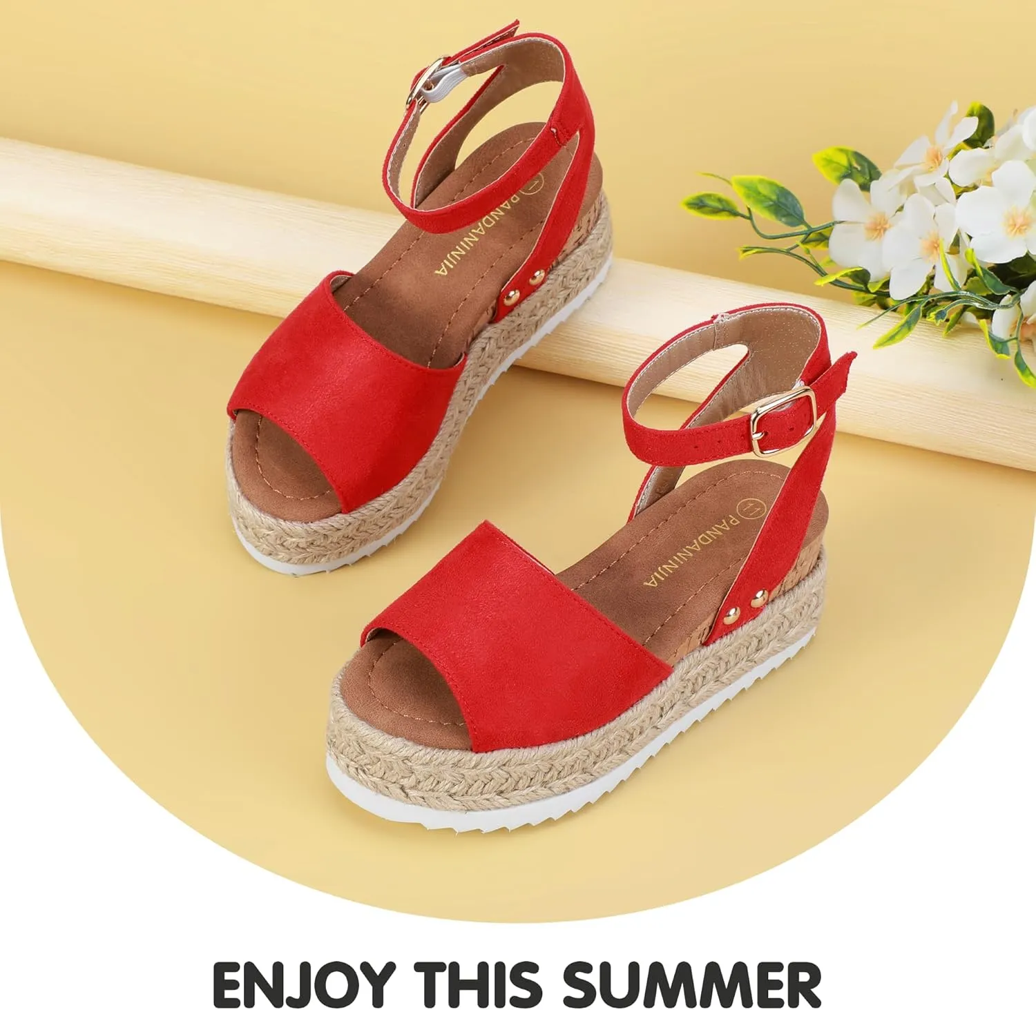PANDANINJIA Girls Sandals Flatform Wedge Open Toe Summer Shoes Little Big Kid Flower Girl Heels Dress Shoes