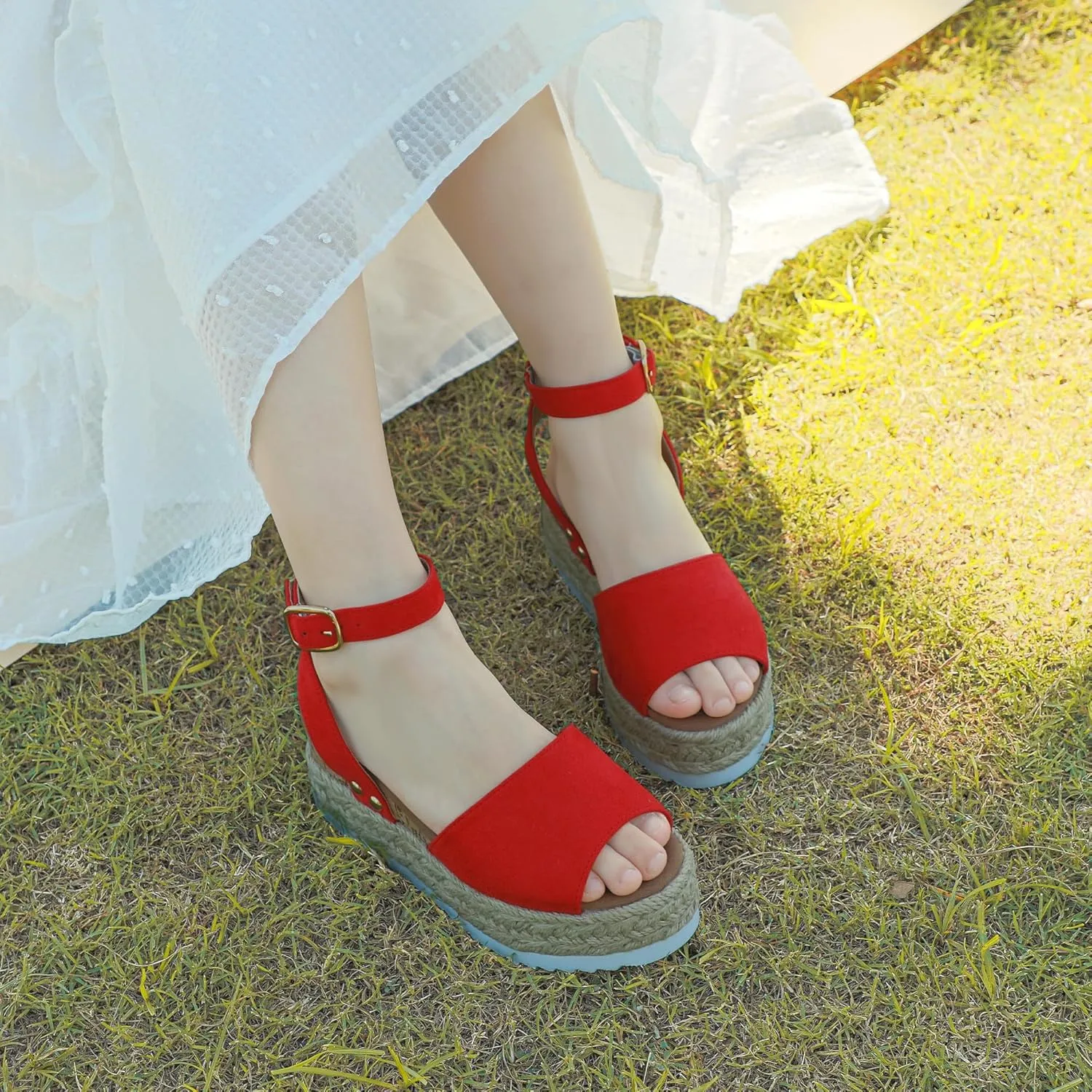 PANDANINJIA Girls Sandals Flatform Wedge Open Toe Summer Shoes Little Big Kid Flower Girl Heels Dress Shoes