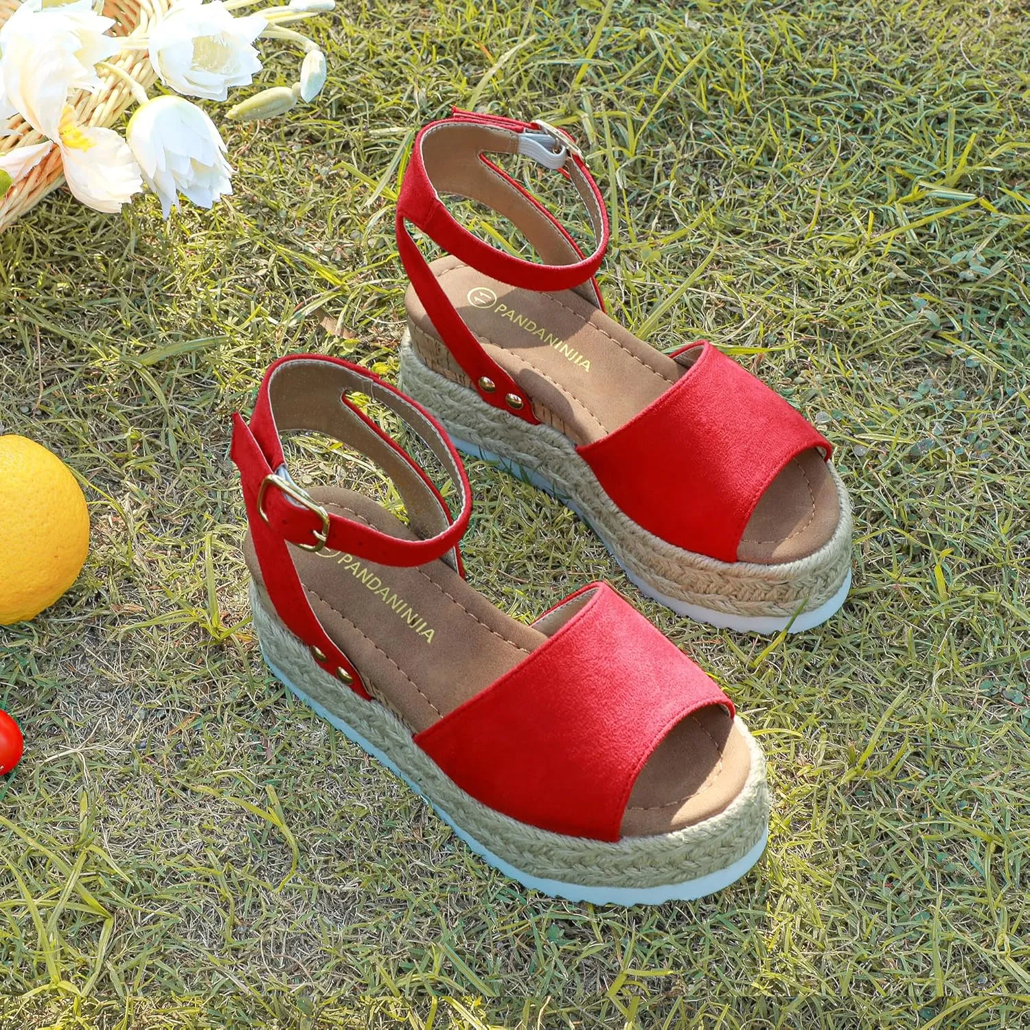 PANDANINJIA Girls Sandals Flatform Wedge Open Toe Summer Shoes Little Big Kid Flower Girl Heels Dress Shoes