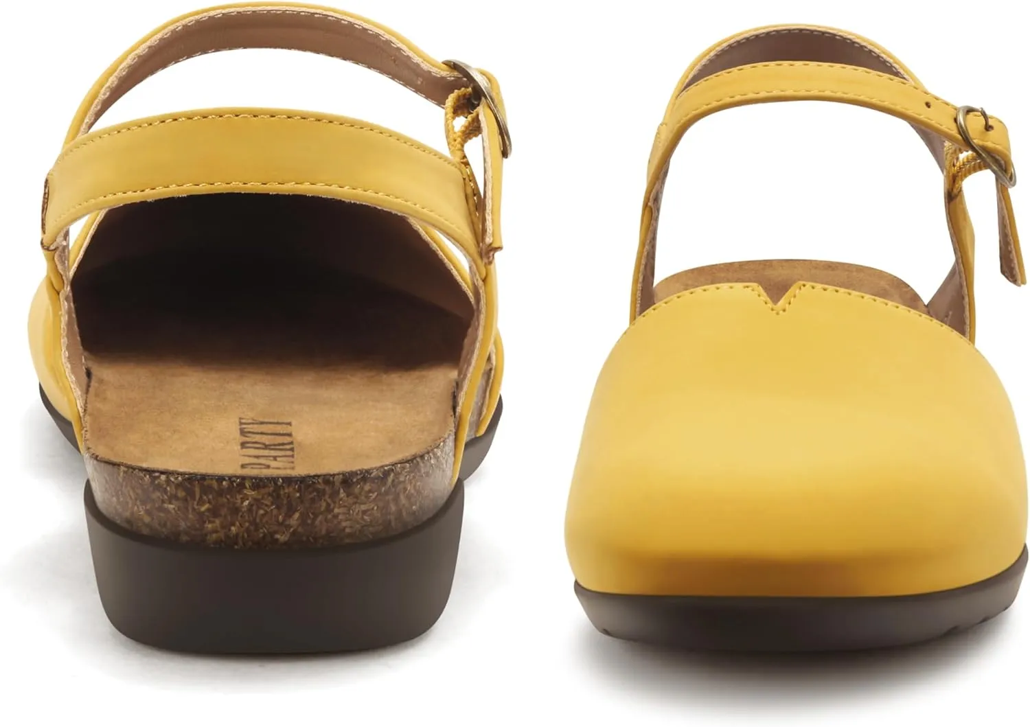 PARTY Closed Toe Sandals Women, Barefoot Arch Support Flat Sandals for Office Work and Travel with Comfortable Cork Footbed