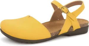 PARTY Closed Toe Sandals Women, Barefoot Arch Support Flat Sandals for Office Work and Travel with Comfortable Cork Footbed