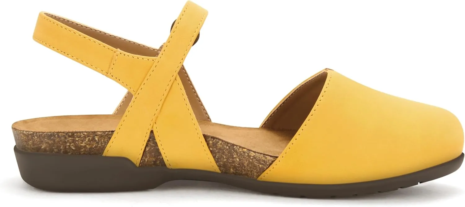 PARTY Closed Toe Sandals Women, Barefoot Arch Support Flat Sandals for Office Work and Travel with Comfortable Cork Footbed