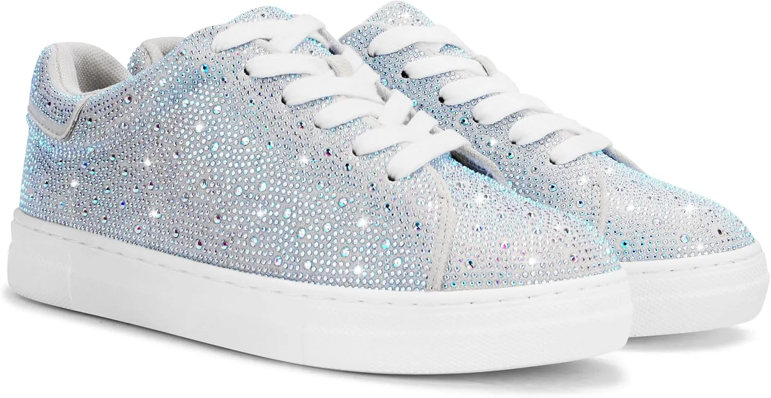 PARTY Women's Glitter Fashion Star Sneakers Low Top Platform Lace Up Comfortable Wedding Walking Shoes