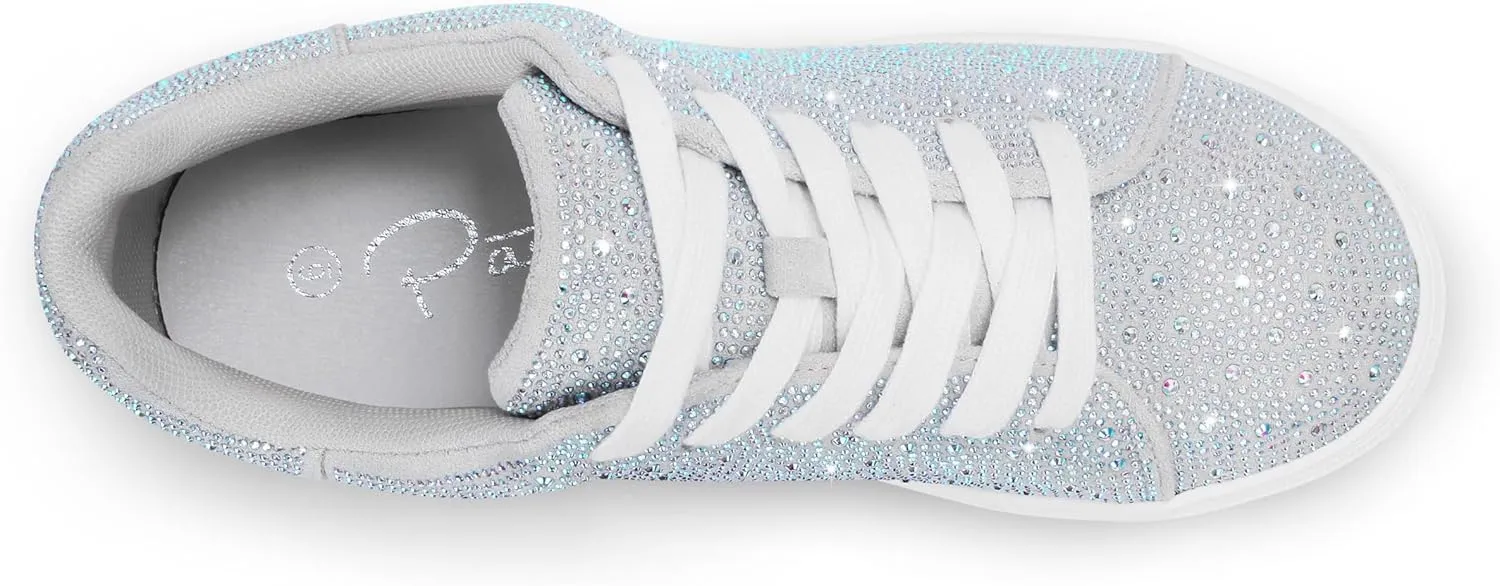 PARTY Women's Glitter Fashion Star Sneakers Low Top Platform Lace Up Comfortable Wedding Walking Shoes