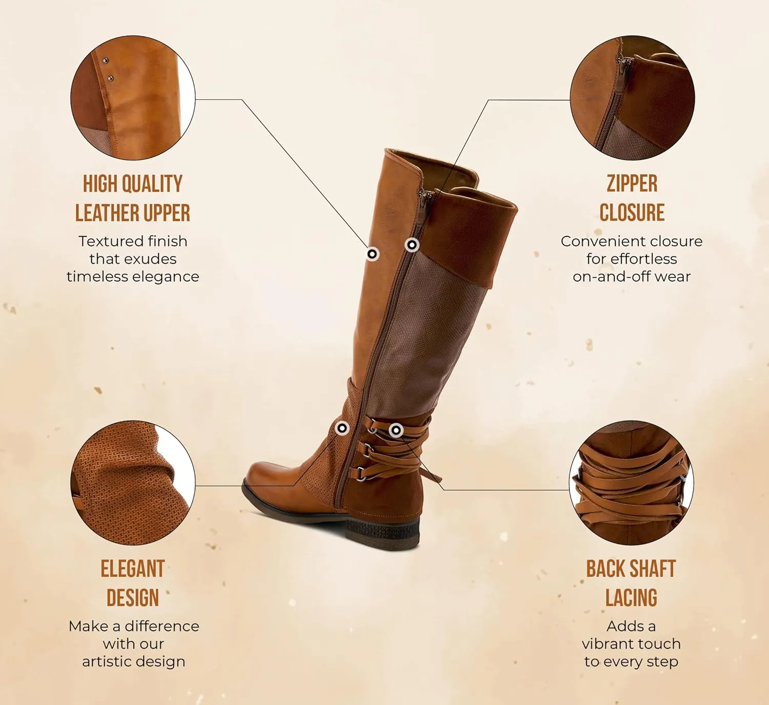 PATRIZIA Spring Step Maxie Boots for Women - Modern Pull-On Tall Boots with Zipper Closure - Knee High Ladies Boots for Outdoor