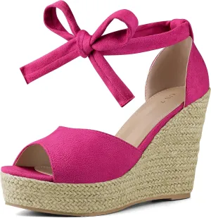 Perphy Platform Espadrilles Ankle Tie Sandals Peep Toe Wedges for Women