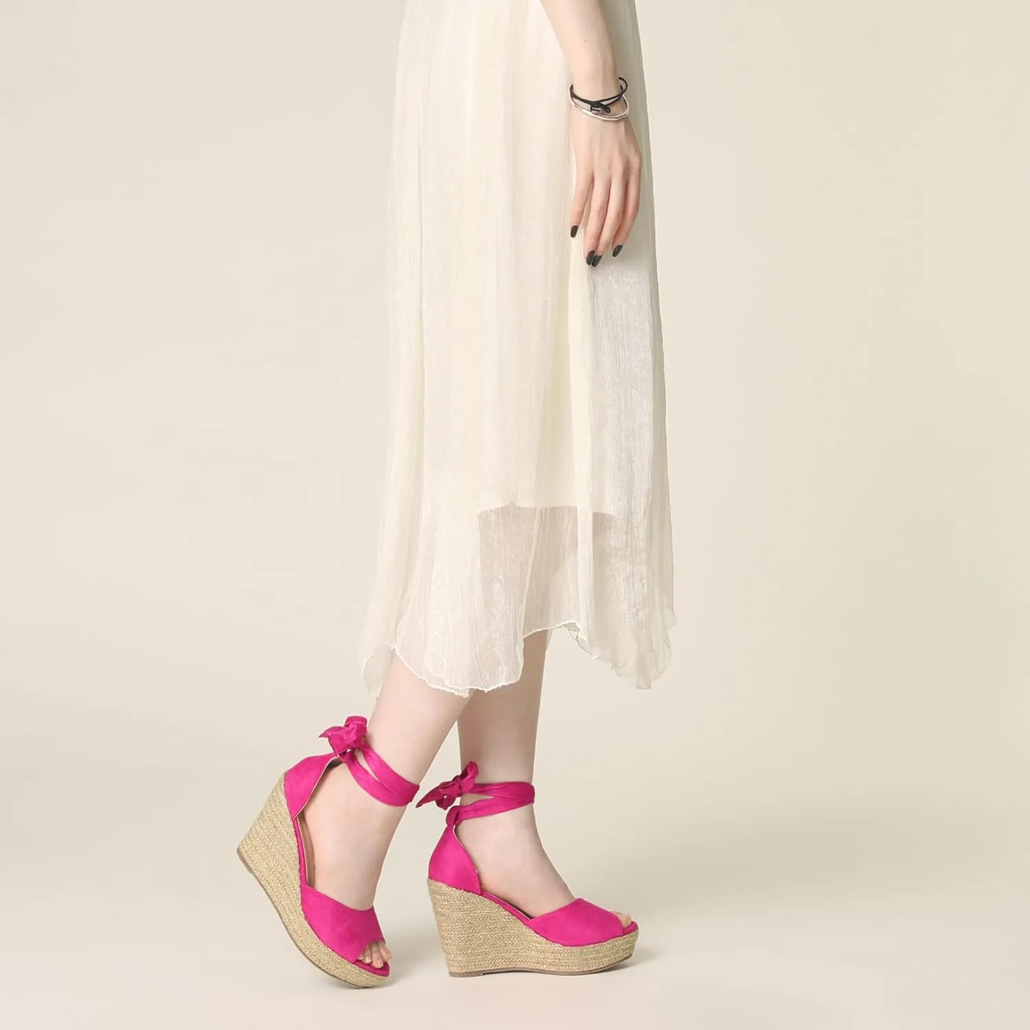Perphy Platform Espadrilles Ankle Tie Sandals Peep Toe Wedges for Women
