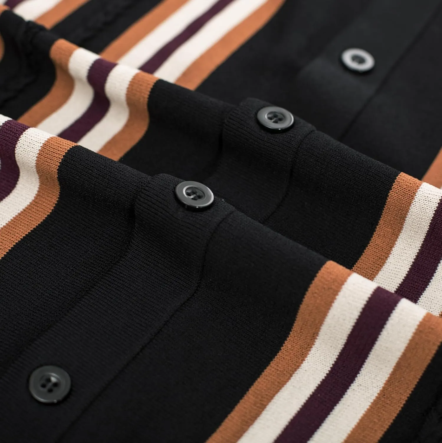 PJ PAUL JONES Mens Polo Shirts Vintage Striped Button Down Knitted Golf Shirts