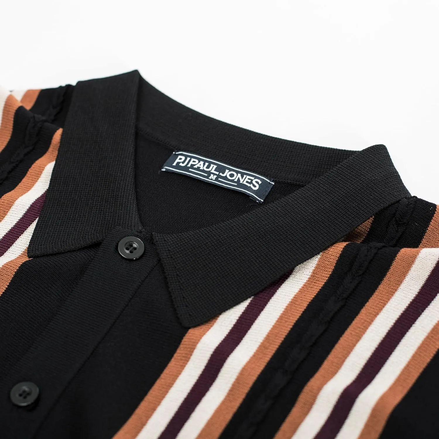 PJ PAUL JONES Mens Polo Shirts Vintage Striped Button Down Knitted Golf Shirts