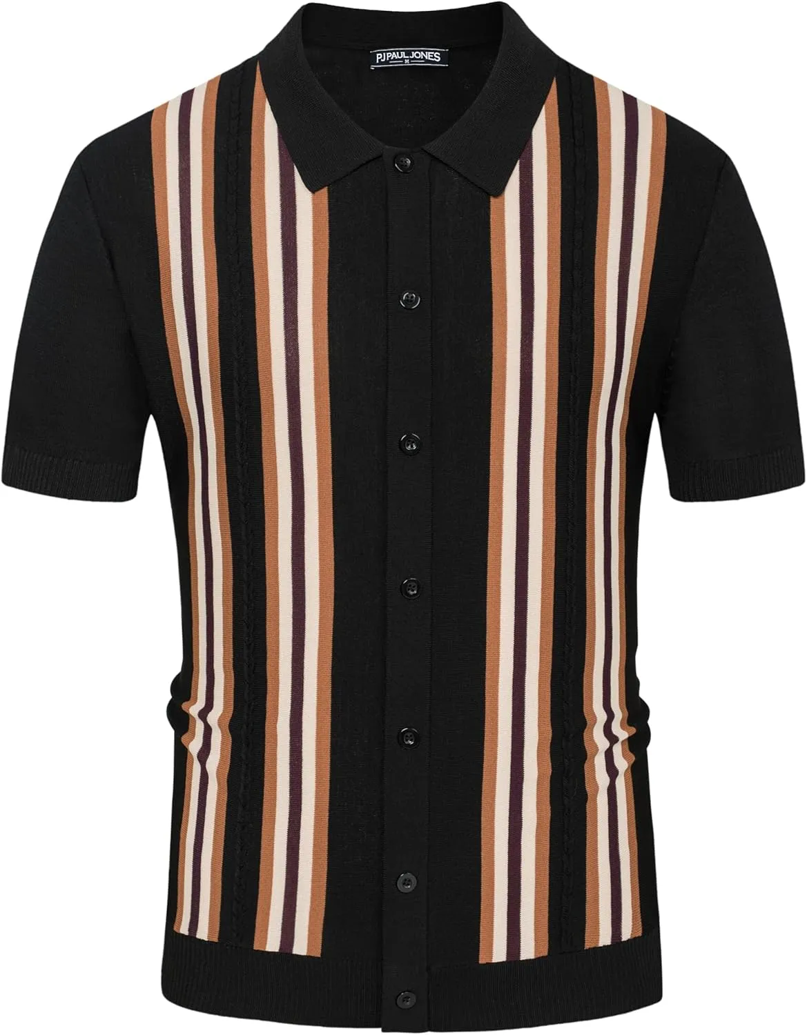 PJ PAUL JONES Mens Polo Shirts Vintage Striped Button Down Knitted Golf Shirts