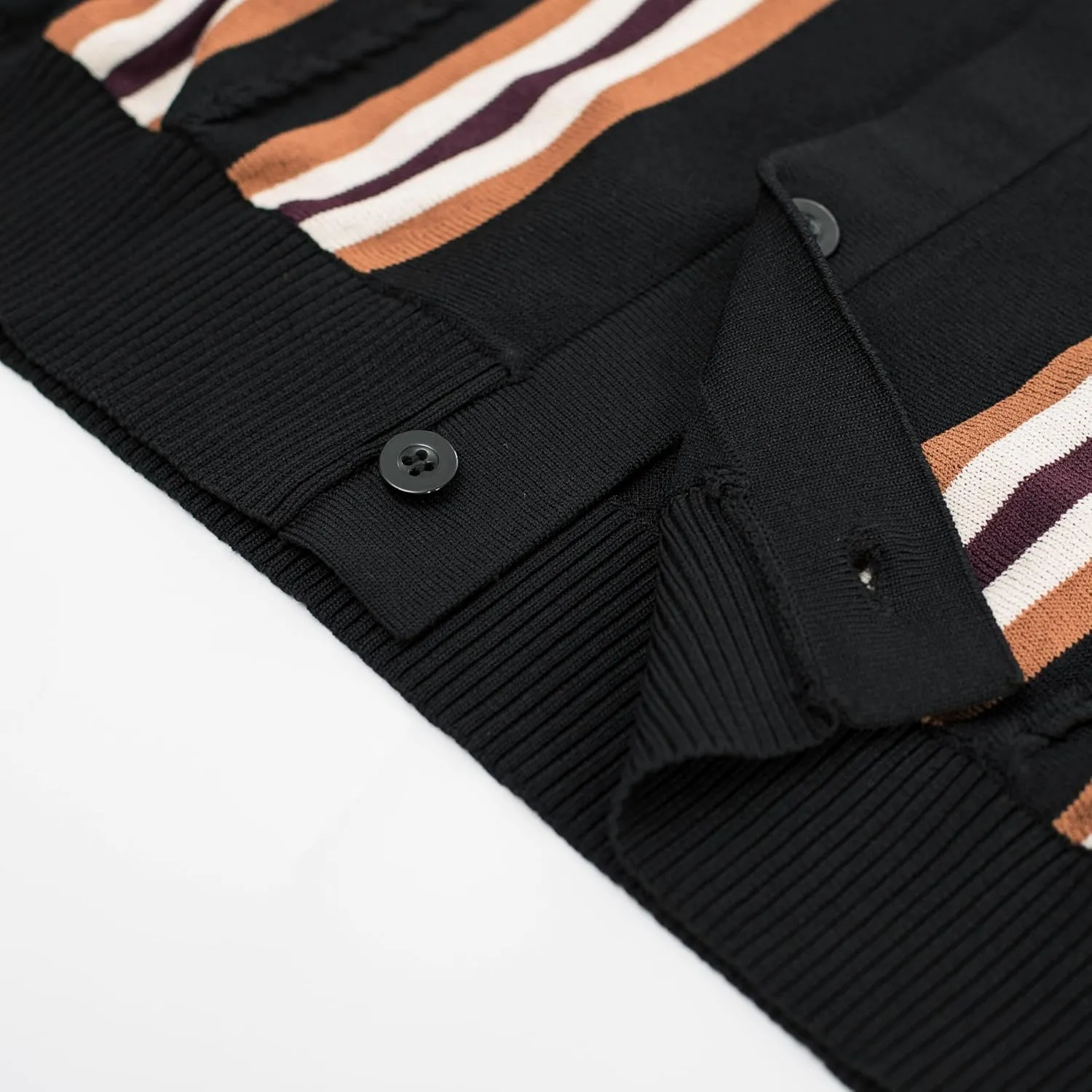 PJ PAUL JONES Mens Polo Shirts Vintage Striped Button Down Knitted Golf Shirts