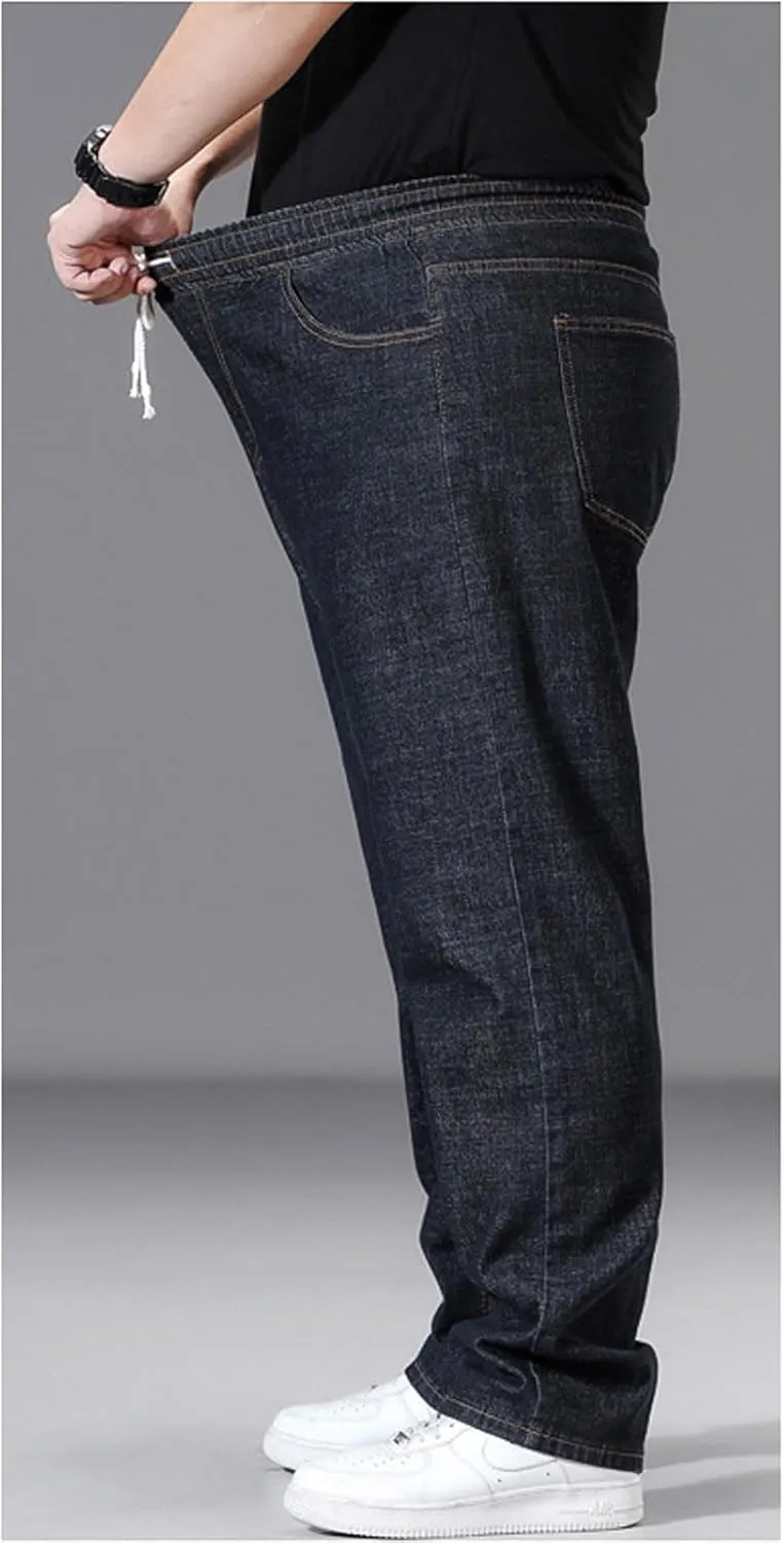 Plus Size Baggy Jeans for Men Elastic Waist Pull On Denim Pants Drawstring Straight Loose Jean Sweatpants L-5XL