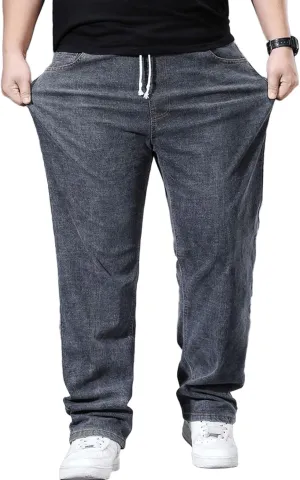 Plus Size Baggy Jeans for Men Elastic Waist Pull On Denim Pants Drawstring Straight Loose Jean Sweatpants L-5XL