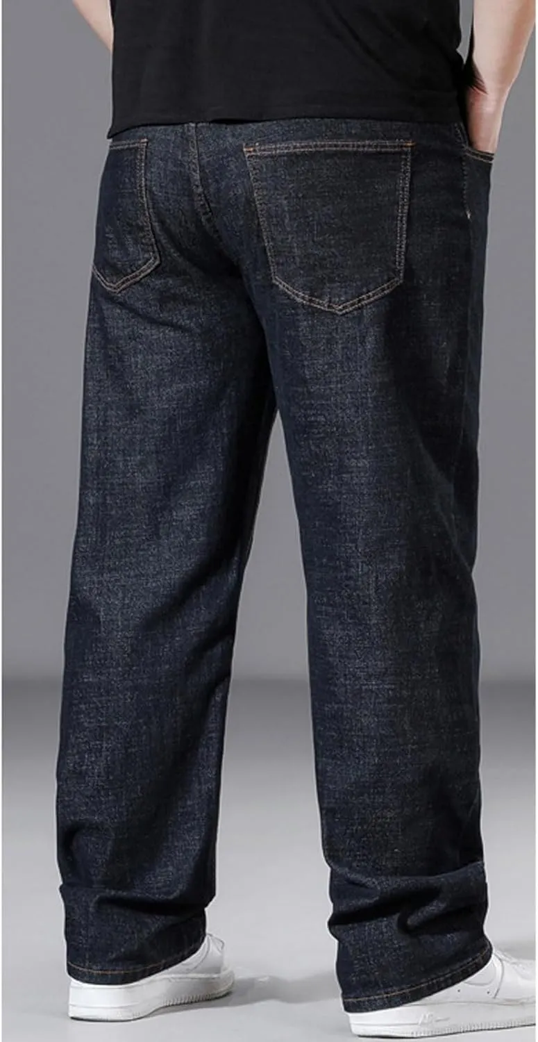 Plus Size Baggy Jeans for Men Elastic Waist Pull On Denim Pants Drawstring Straight Loose Jean Sweatpants L-5XL