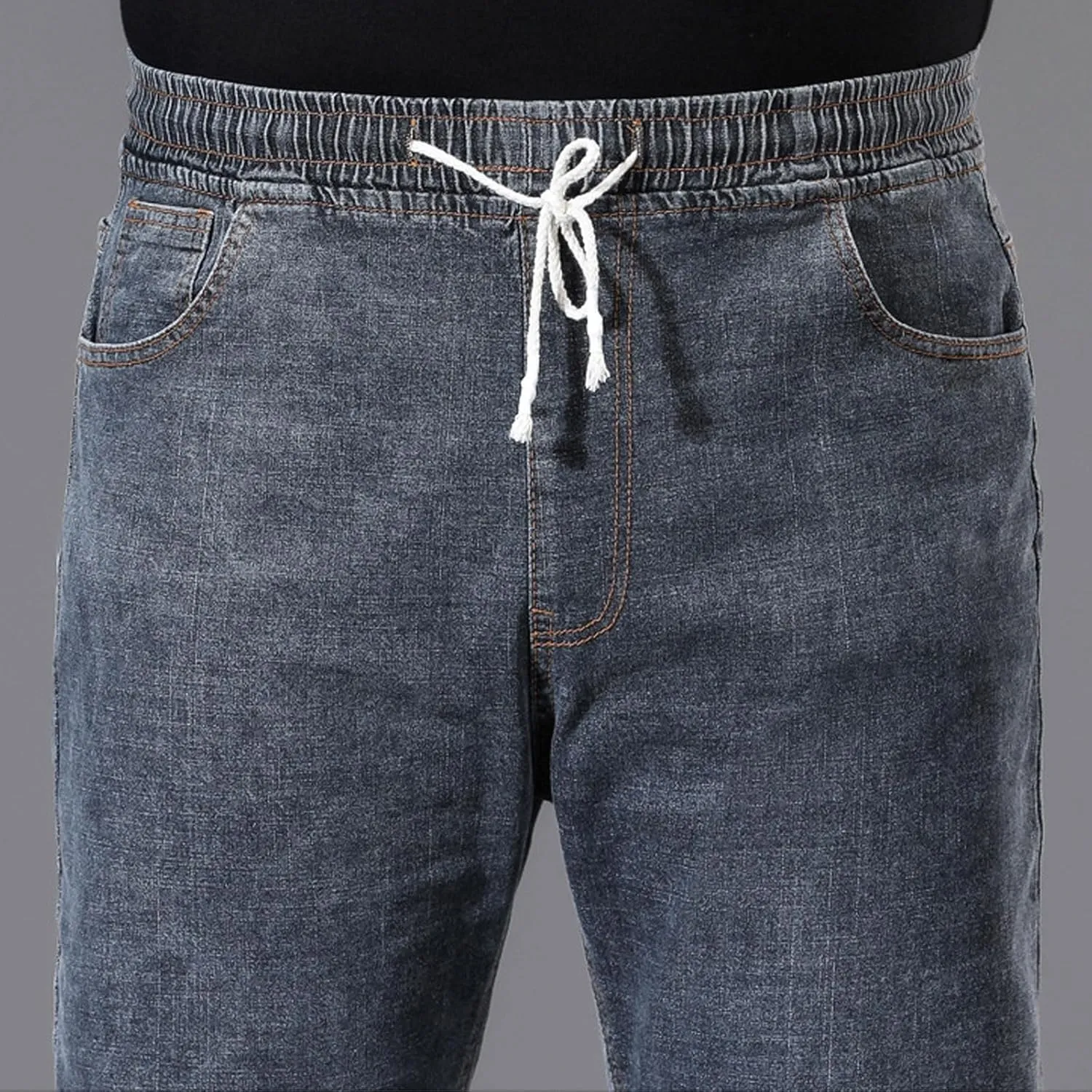 Plus Size Baggy Jeans for Men Elastic Waist Pull On Denim Pants Drawstring Straight Loose Jean Sweatpants L-5XL