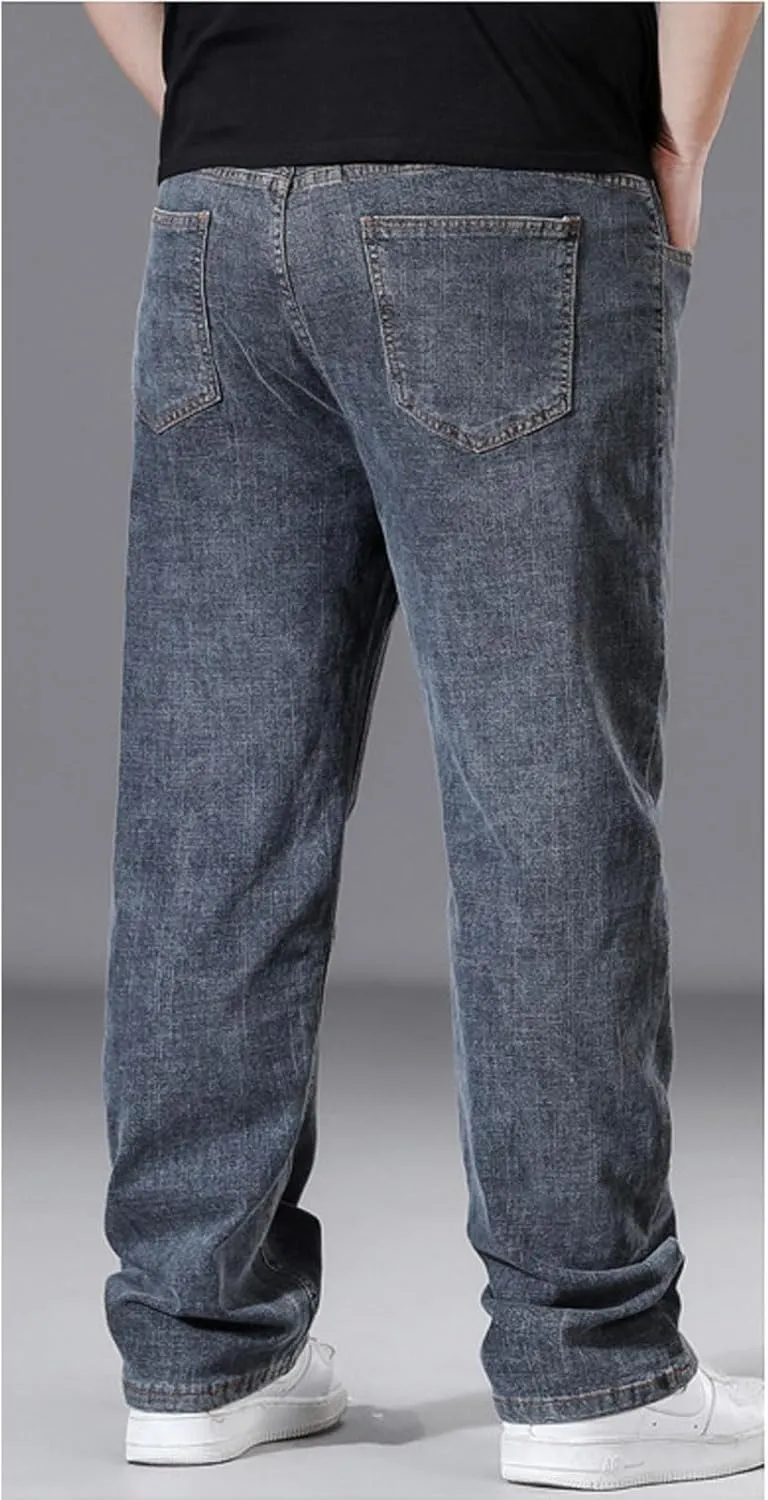 Plus Size Baggy Jeans for Men Elastic Waist Pull On Denim Pants Drawstring Straight Loose Jean Sweatpants L-5XL