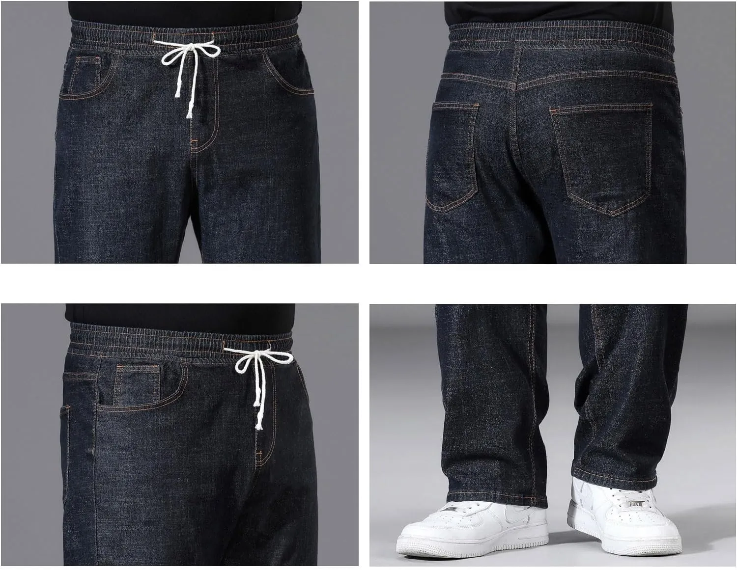 Plus Size Baggy Jeans for Men Elastic Waist Pull On Denim Pants Drawstring Straight Loose Jean Sweatpants L-5XL