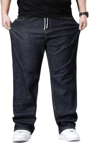 Plus Size Baggy Jeans for Men Elastic Waist Pull On Denim Pants Drawstring Straight Loose Jean Sweatpants L-5XL