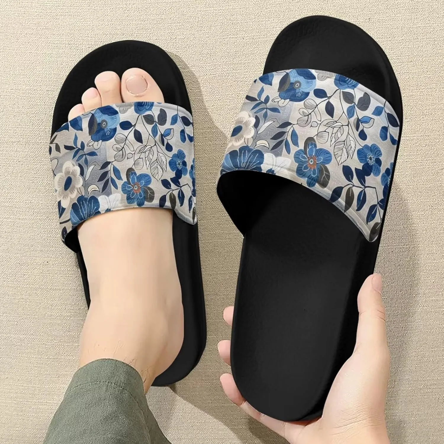 Pool Sandals Women Non Slip Slip on Sandals Women Comfortable Black