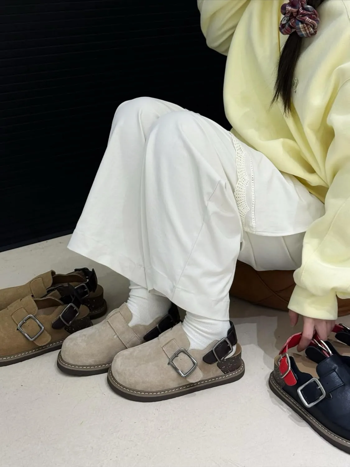 Potato Shoes with Back Strap Leather Slip on Clogs for Standing All Day Women - Comfortable Walking Sandals Beach Travel Slippers for Teen Girls Kawaii Y2K Cute Core Mules Trending Fashion