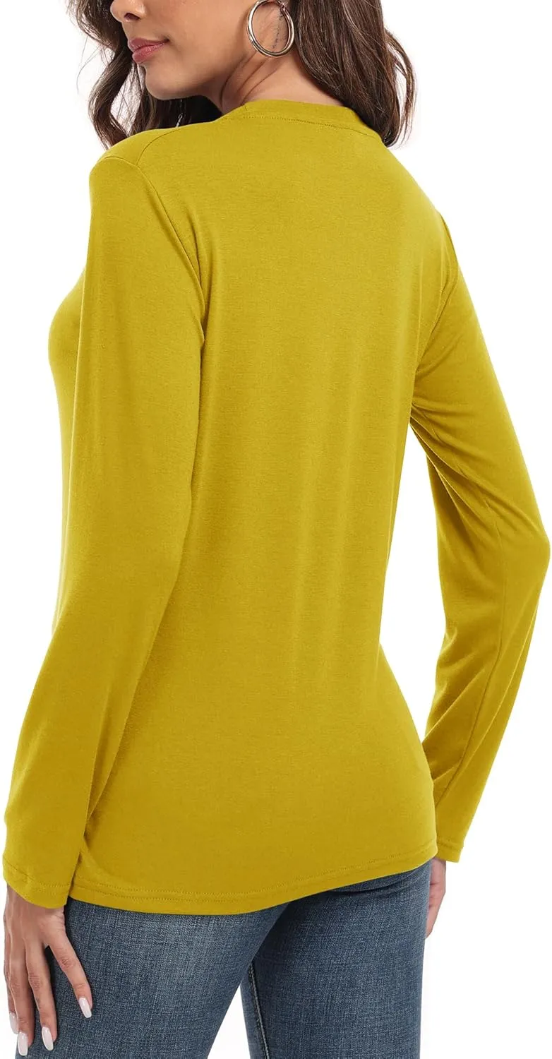 PRIMODA Women's Crew Neck Long Sleeve Shirts Basic Loose Fit Layering Tops