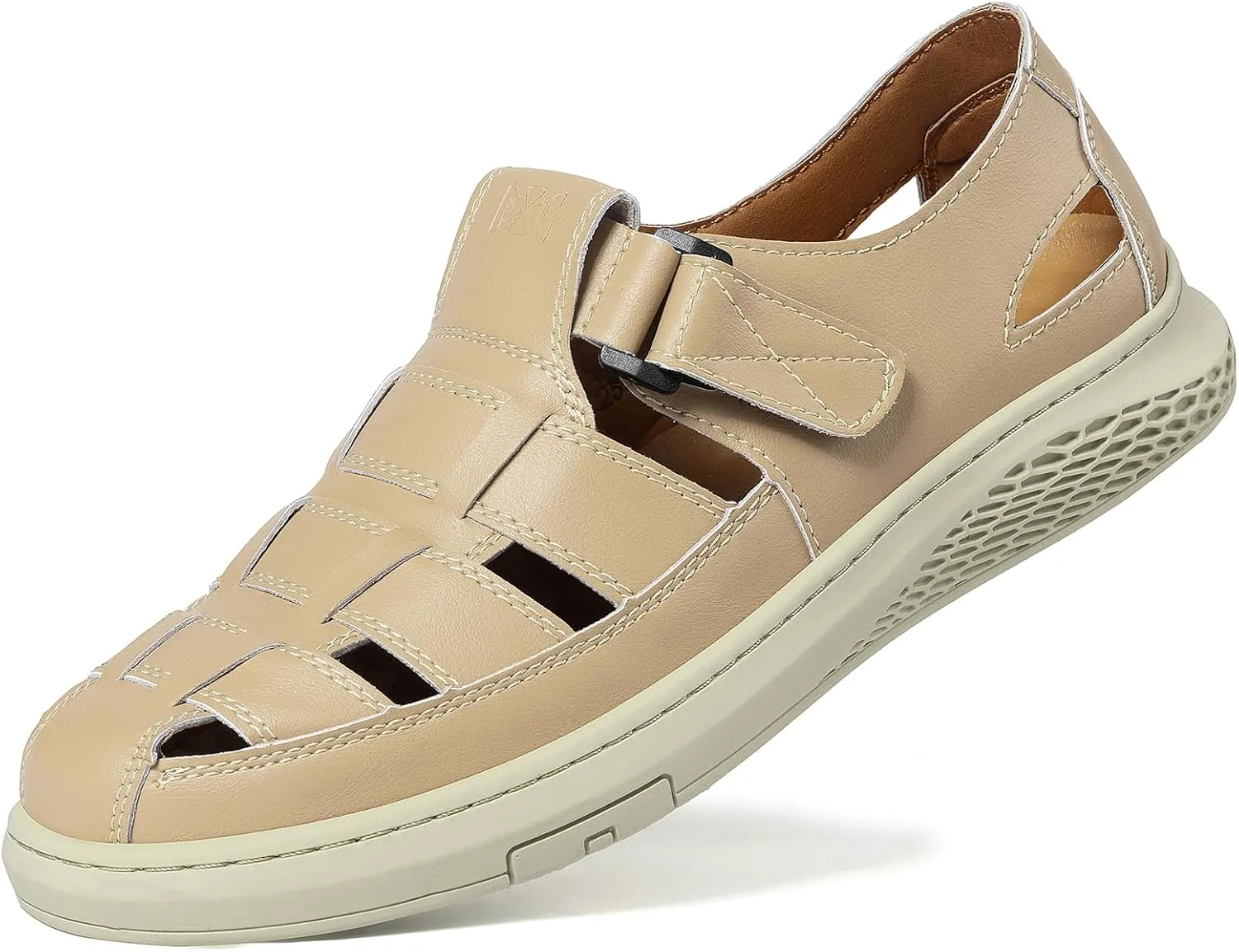 Qiucdzi Men's Sport Sandals Leather Closed Toe Sandal Breathable Outdoor Fisherman Shoes Adjustable Summer Beach Shoes for Hiking Walking