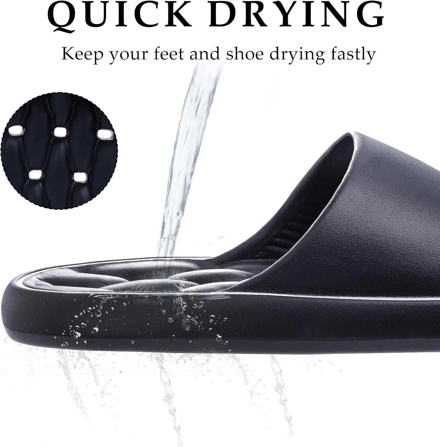 Quick Drying Shower Shoes Men Lightweight Shower Slippers with Drain Hole Soft Women Bathroom Slippers for Gym, Spa, Pool Anti-Slip Shower Shors Home Bathing Slipper Sandals