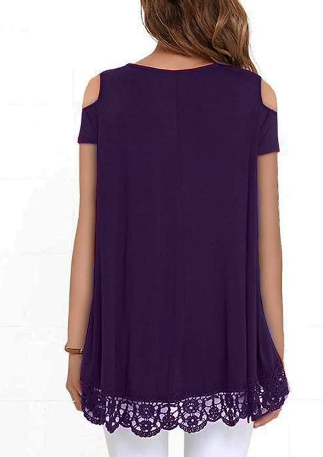 RAGEMALL Womens Cold Shoulder Tops Short Sleeve Lace Trim Tunic Blouse Top for Women