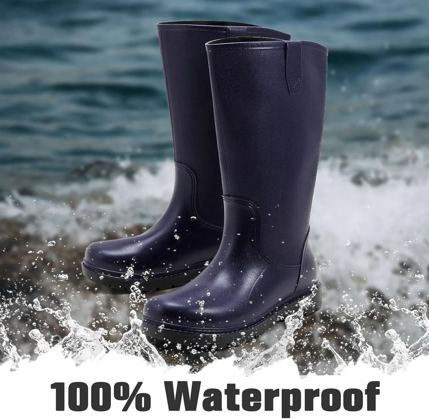 Rain Boots for Men, Comfort Waterproof Rubber Boots Mens Durable Anti-Slip Mud Garden Boots for Hunting Gardening Farming Fishing, Wide Calf Raining Shoes Outdoor Work Boots