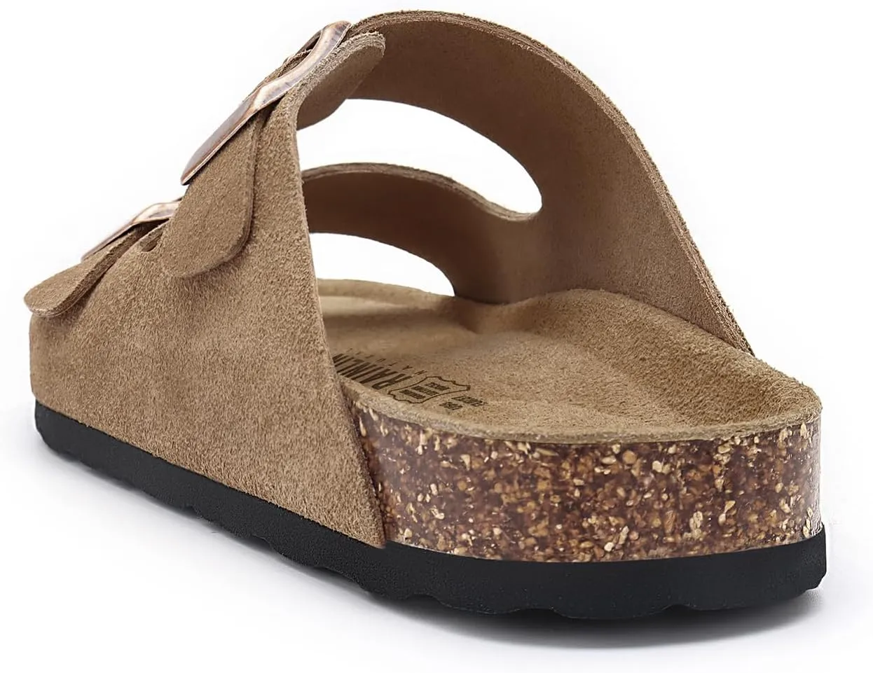 Rainlin Women's Flat Sandals Cork Footbed Slide Sandals Arch Support Slip on Slides with Adjustable Buckle