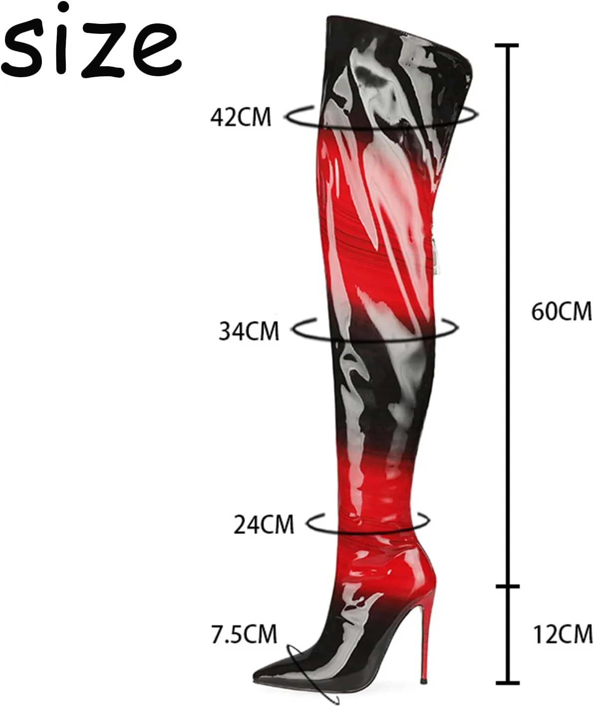 Red and Black Gradient Boots,Pointed Toe Stiletto Boots for Women,Rear Zipper,Comfortable Fit Over The Knee Boots