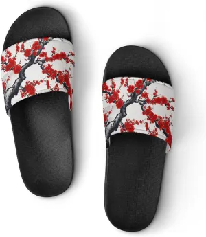 Red Plum Flowers Funny House Sandals Non Slip Shower Slippers Quick Drying Bathroom Shoes for Women Men