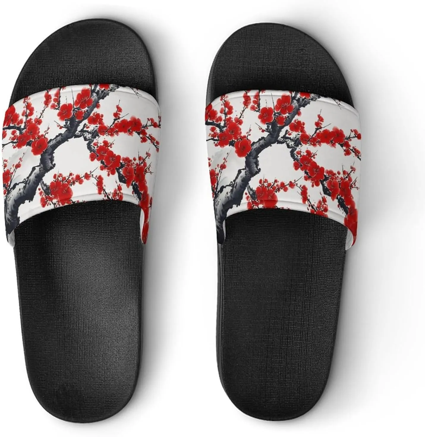 Red Plum Flowers Funny House Sandals Non Slip Shower Slippers Quick Drying Bathroom Shoes for Women Men
