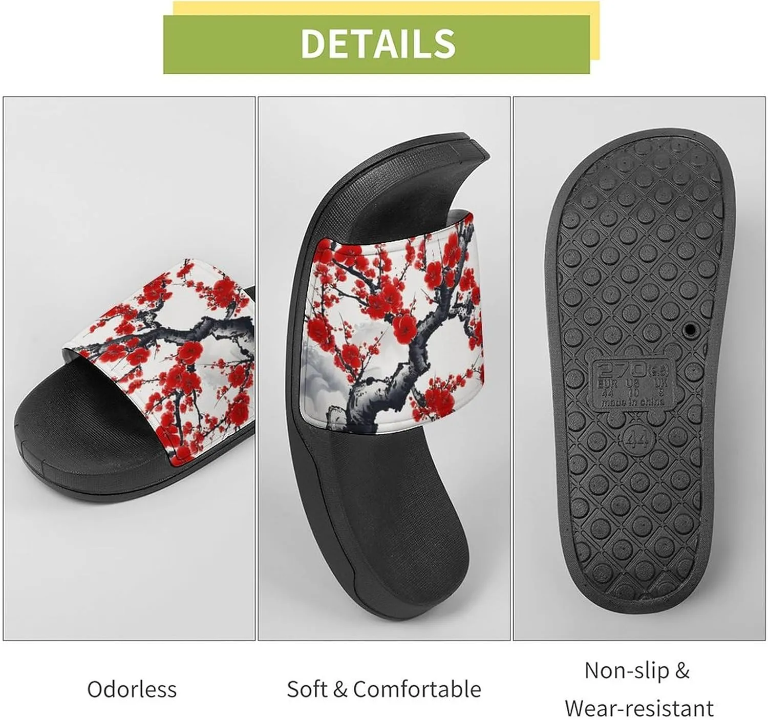 Red Plum Flowers Funny House Sandals Non Slip Shower Slippers Quick Drying Bathroom Shoes for Women Men