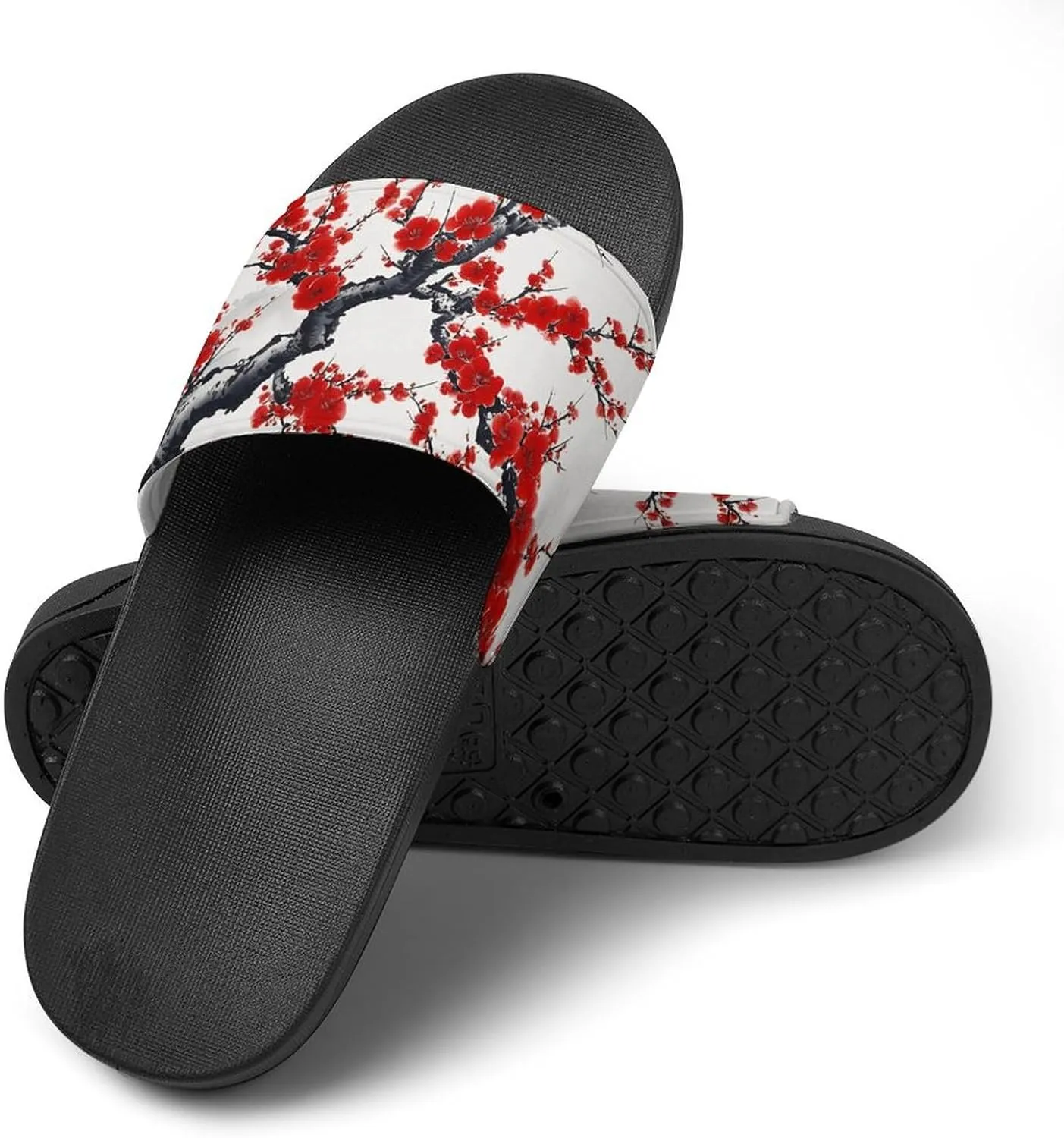 Red Plum Flowers Funny House Sandals Non Slip Shower Slippers Quick Drying Bathroom Shoes for Women Men