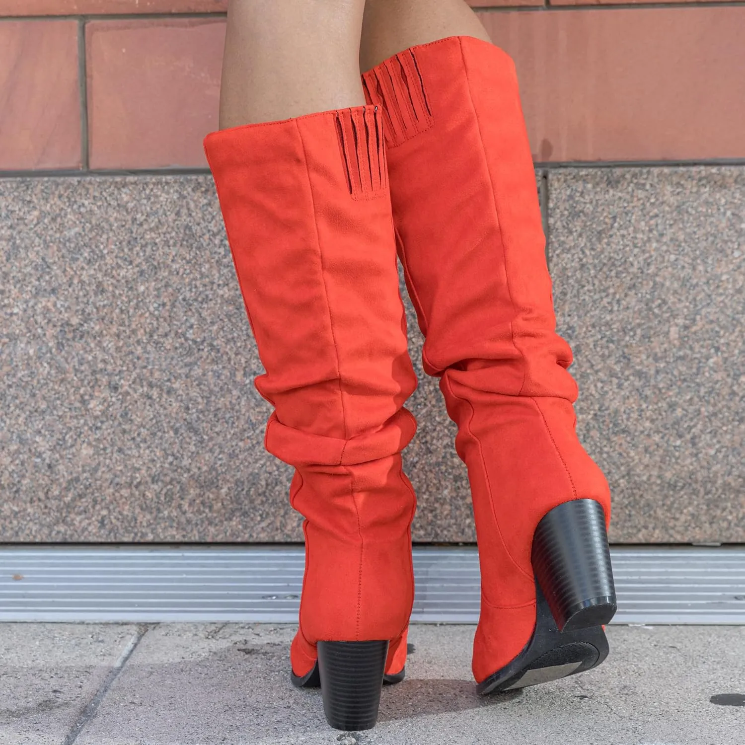 RF ROOM OF FASHION Women's Stacked Heel Slouchy Knee High Boots (Regular Fit)