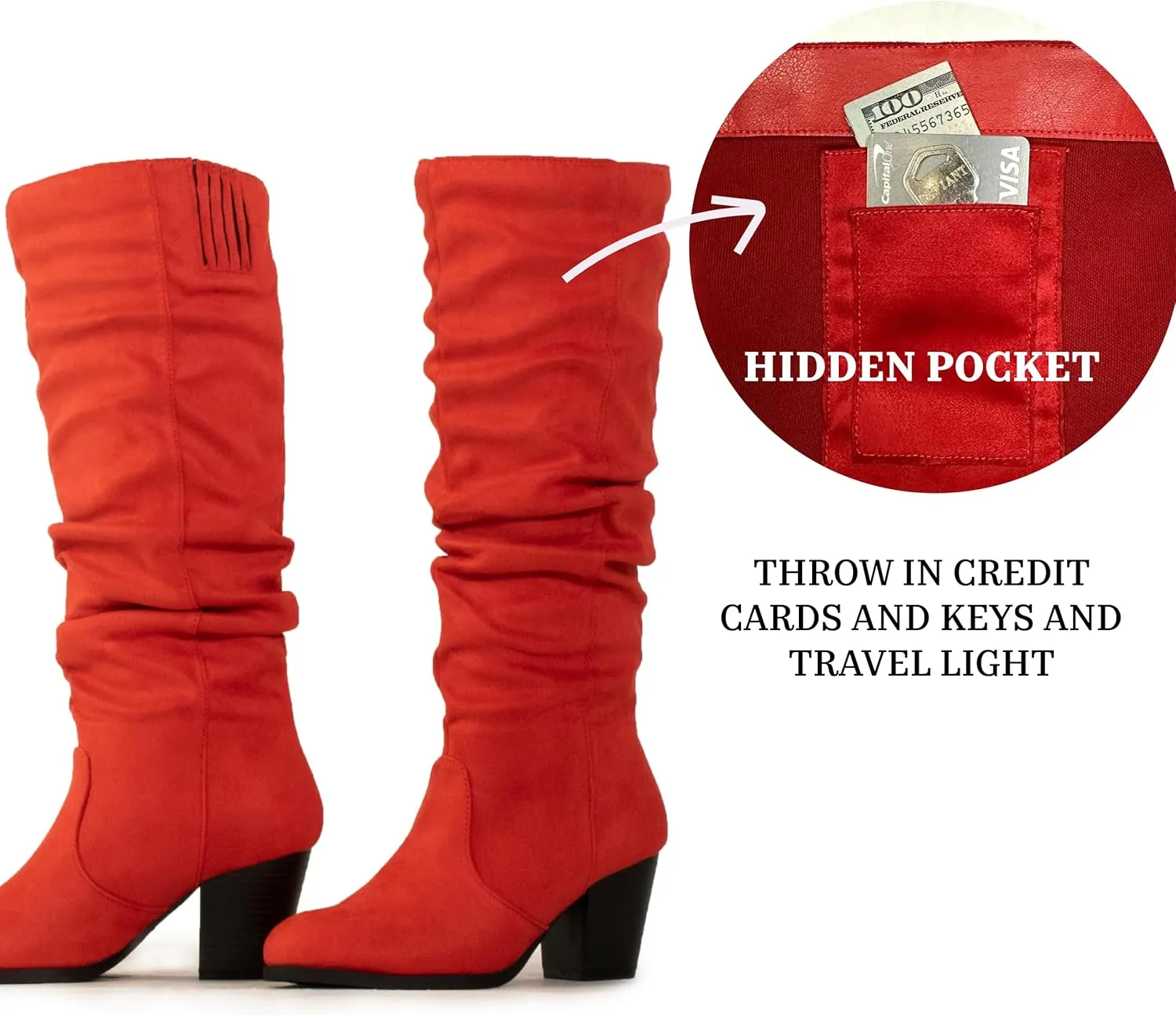 RF ROOM OF FASHION Women's Stacked Heel Slouchy Knee High Boots (Regular Fit)