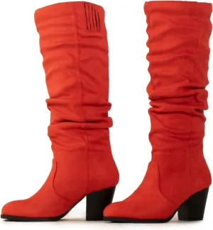 RF ROOM OF FASHION Women's Stacked Heel Slouchy Knee High Boots (Regular Fit)