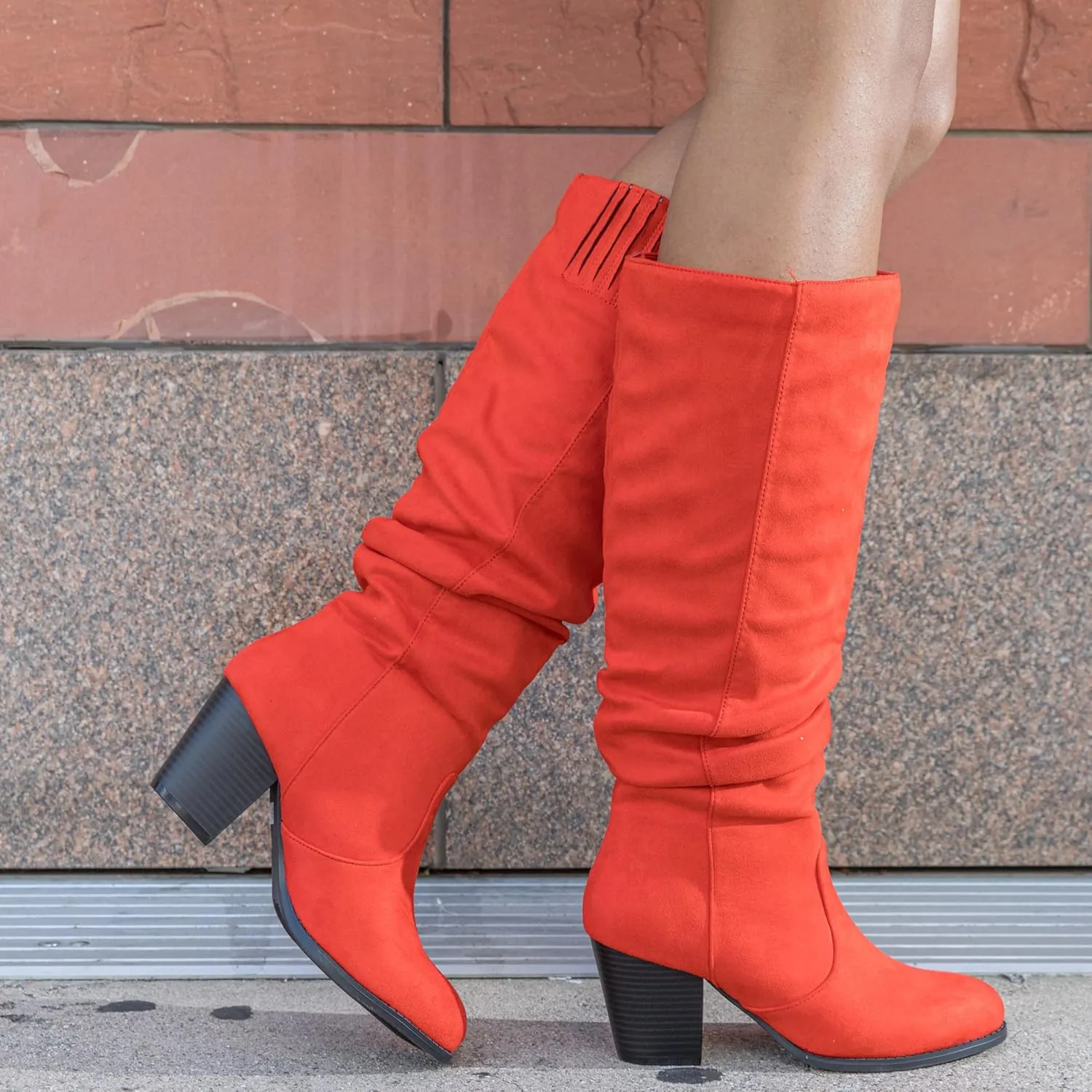 RF ROOM OF FASHION Women's Stacked Heel Slouchy Knee High Boots (Regular Fit)