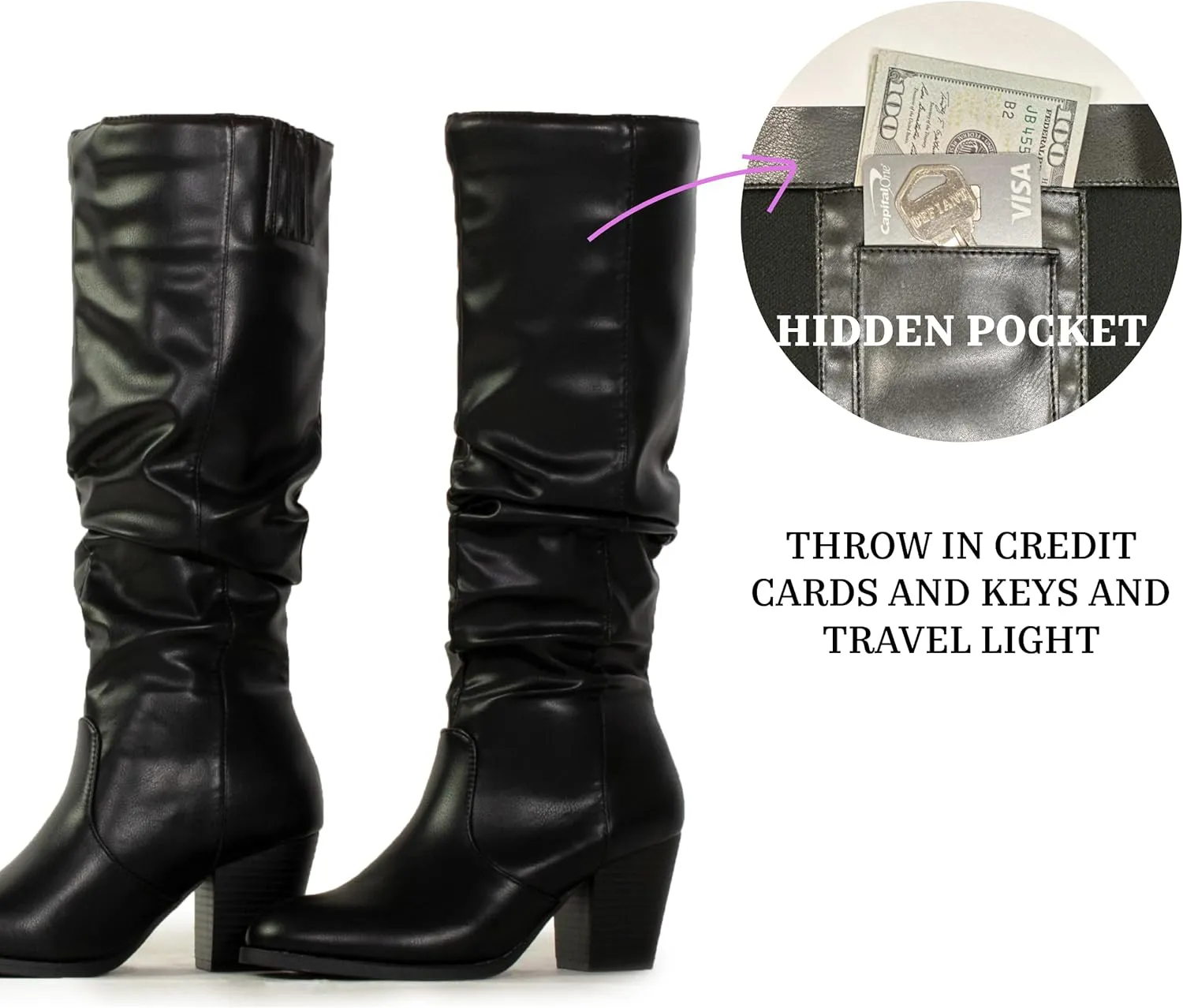 RF ROOM OF FASHION Women's Stacked Heel Slouchy Knee High Boots (Regular Fit)