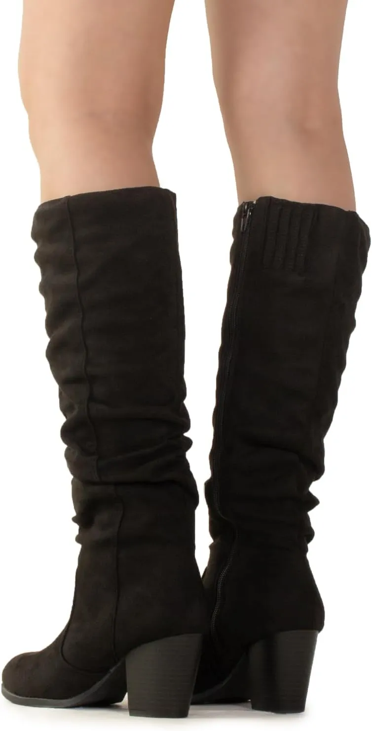RF ROOM OF FASHION Women's Stacked Heel Slouchy Knee High Boots (Regular Fit)