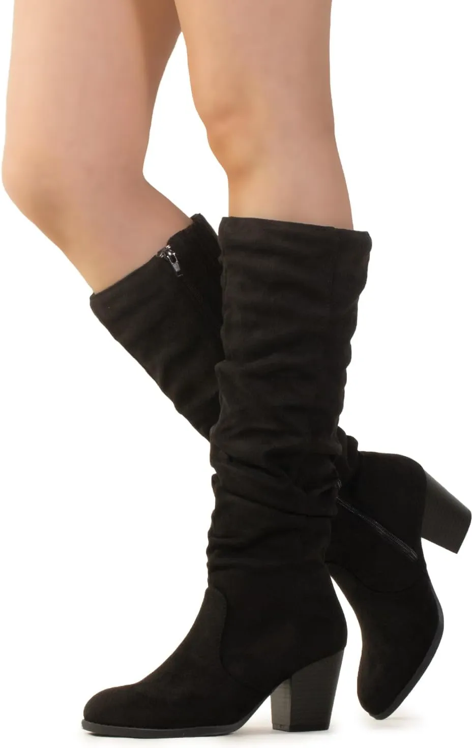 RF ROOM OF FASHION Women's Stacked Heel Slouchy Knee High Boots (Regular Fit)